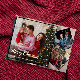 Rot und Gold Frohe Weihnachtsfamilie 3 Foto Folien Feiertagskarte