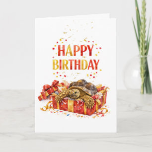 Rot und Gold Frohen Geburtstag Sulcata-Schildkröte Karte