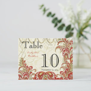 Rot und Gold Gatsby Paisley Pfau Tischnummer