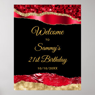 Rot und Gold Glam Tars Geburtstag Willkommen Poster