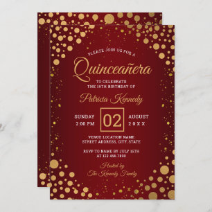 Rot und Gold Glitzer Confetti Quinceanera Einladung
