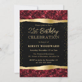 Rot und Gold Glitzer Shimmer 21. Geburtstag Einladung
