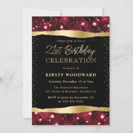 Rot und Gold Glitzer Shimmer 21. Geburtstag Einladung