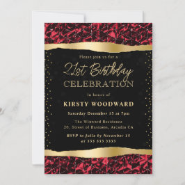 Rot und Gold Glitzer Shimmer 21. Geburtstag Einladung