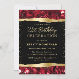 Rot und Gold Glitzer Shimmer 21. Geburtstag Einladung