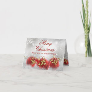 Rot- und Gold-Holly-Kugeln Weihnachtskarte Feiertagskarte