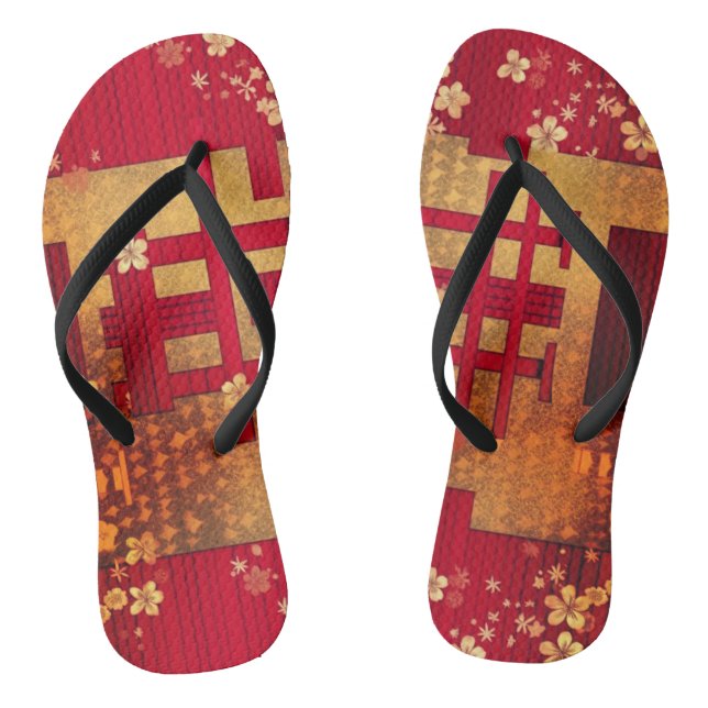 Rot und Gold Japanisches Chiyogami-Muster Flip Flo Flip Flops (Fußbett)