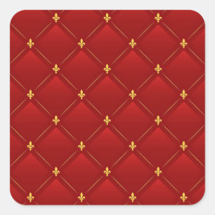 Rot und Gold Jugendstil-Muster Quadratischer Aufkleber