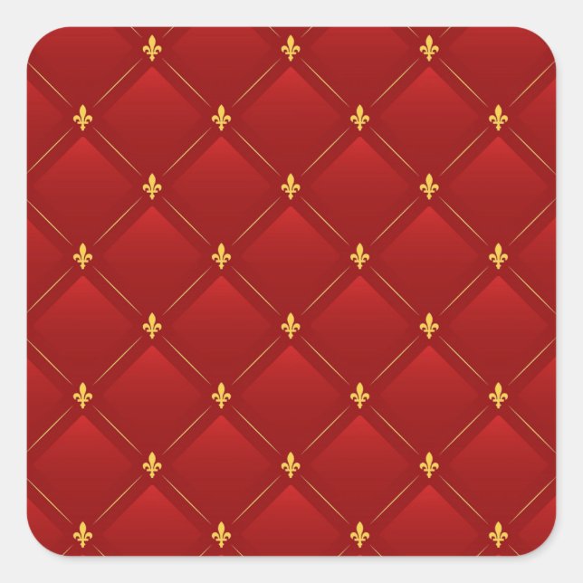 Rot und Gold Jugendstil-Muster Quadratischer Aufkleber (Vorderseite)