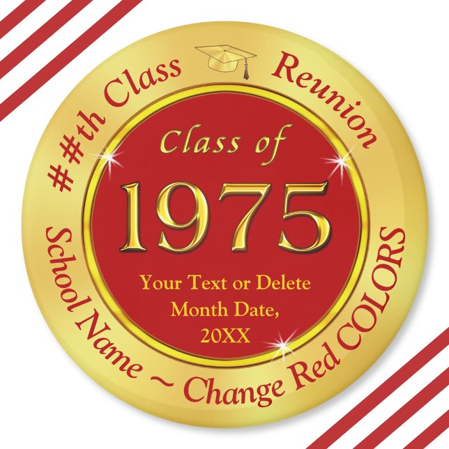 Rot und Gold, Klasse 75, Wiedersehen-Favoriten der Magnet (Cheap, class of 197 reunion gifts.  50th high school souvenirs. Red Gold, Class of 75 reunion. 1975)