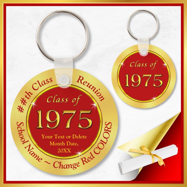 Rot und Gold, Klasse 75, Wiedersehen-Favoriten der Schlüsselanhänger (Class of 1975 Reunion. Red and Gold, 50th class reunion party favors. Party Favors for, Class of '75)