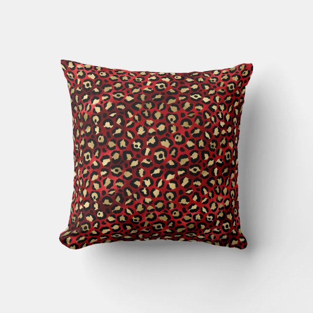 Rot und Gold Leopard Druckkopfkissen Kissen (Vorderseite)