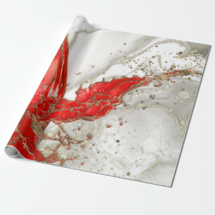 Rot und Gold Liquid Marmor Splash Geschenkpapier