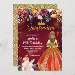 Rot und Gold mexikanische Prinzessin Quinceañera z Einladung