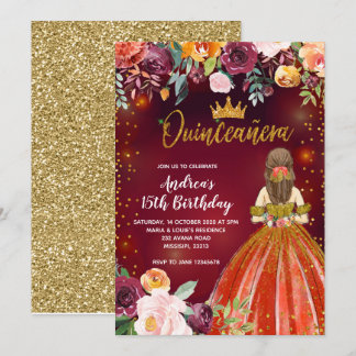 Rot und Gold mexikanische Prinzessin Quinceañera z Einladung