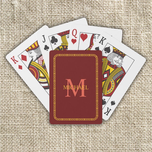 Rot und Gold Personalisiert Monogramm und Name Spielkarten (Red and Gold Personalized Monogram and Name Poker Cards)