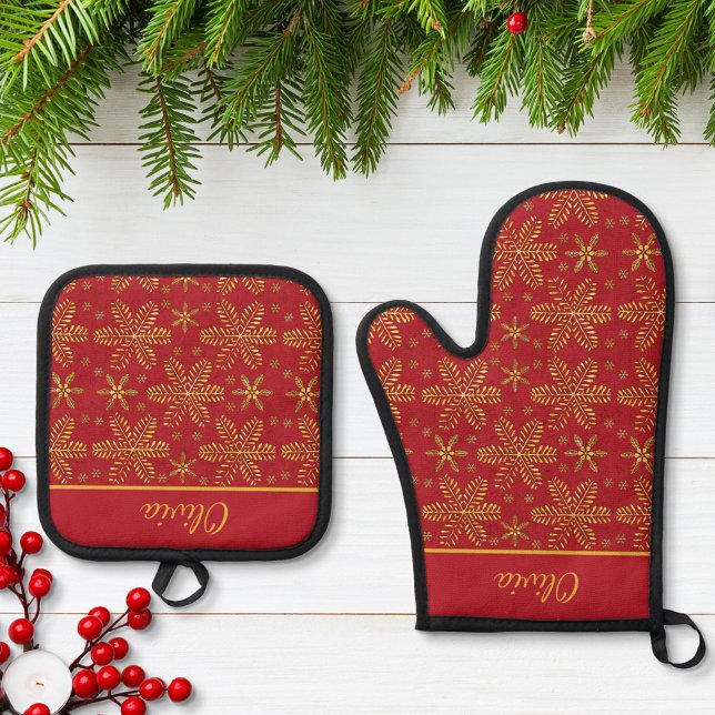 Rot und Gold Personalisiert Ofenhandschuh & Topflappen-Set (Von Creator hochgeladen)