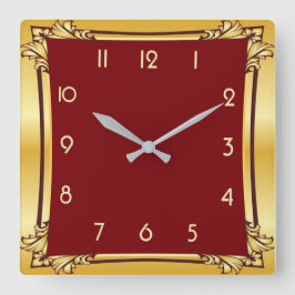 Rot und Gold Quadratische Wanduhr