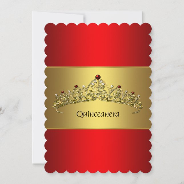 Rot und Gold Quinceanera Einladung (Vorderseite)