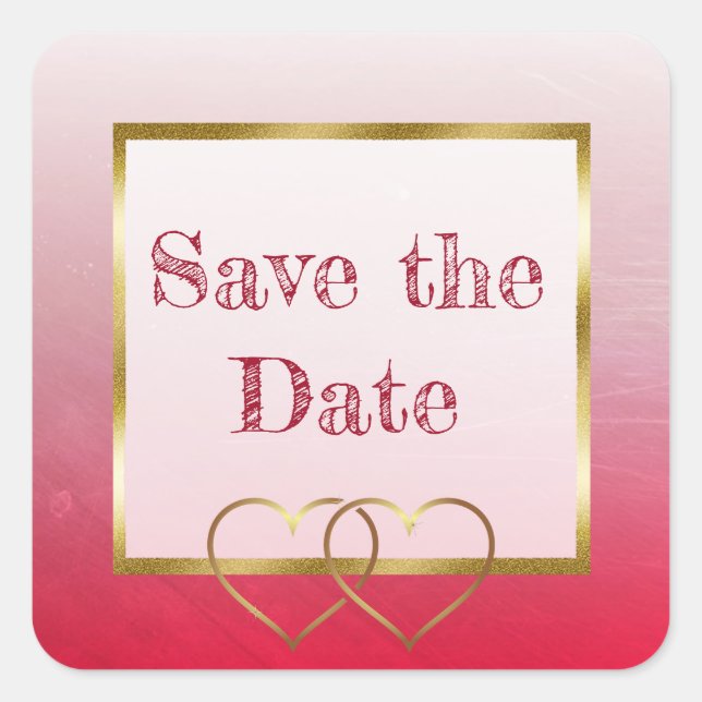 Rot und Gold Save the Date Hochzeitskleber Quadratischer Aufkleber (Vorderseite)