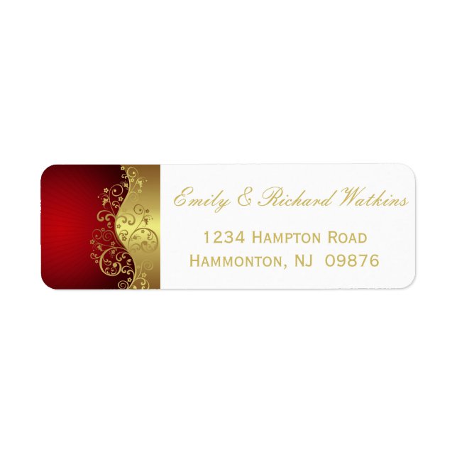 Rot und Gold Swirl Elegante Labels (Vorne)