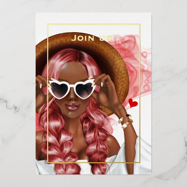 Rot und Gold Tinte Junggeselinnen-Abschied Folieneinladung (Vorderseite)