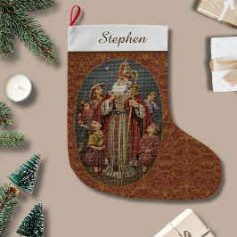 Rot und Gold Vintage Nadelstickerei St. Nikolaus Großer Weihnachtsstrumpf