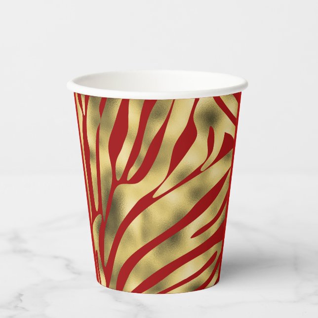 Rot und Gold Zebra Festive Pappbecher (Vorderseite)