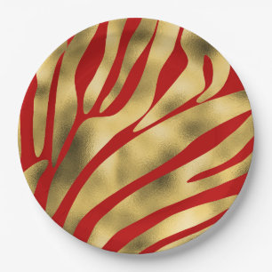 Rot und Gold Zebra Festive Pappteller