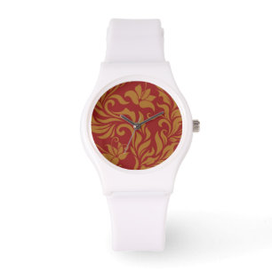 Rot und Goldblumenmuster Armbanduhr