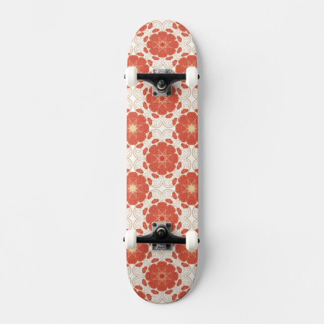 Rot und Goldblumenspitze-Muster Skateboard (Vorderseite)