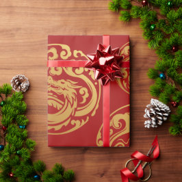 Rot und Golddrache, chinesisches neues Jahr Geschenkpapier