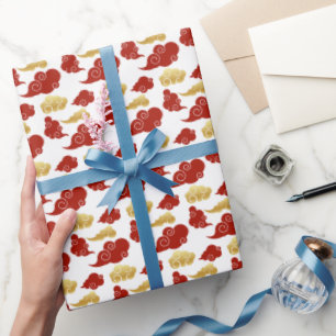 Rot und Golden Auspicious Wolken Chinesisch Neues  Geschenkpapier