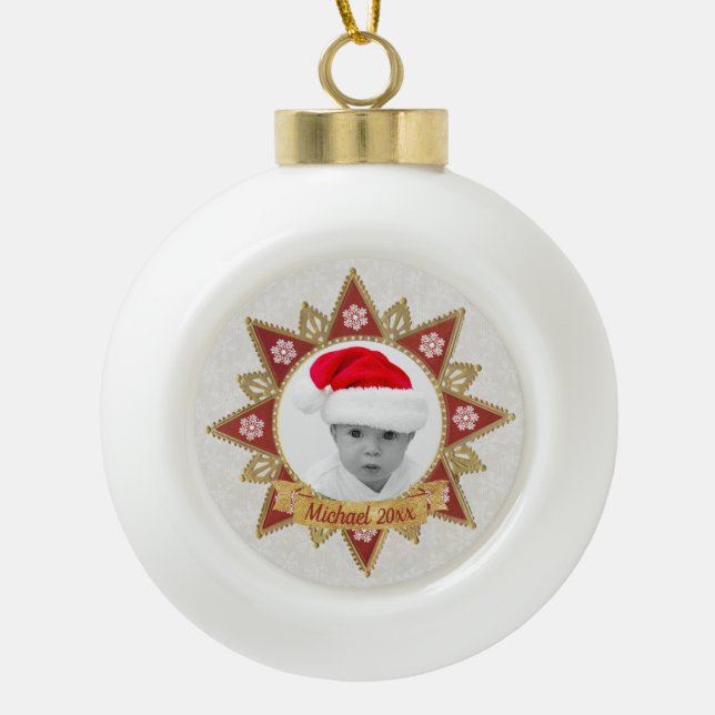 Rot und goldgelb-luxuriöse Circle Shape Rahmen Sno Keramik Kugel-Ornament (Vorderseite)