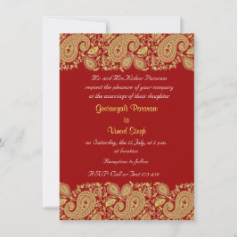 Rot und Goldindische Hochzeit Einladung