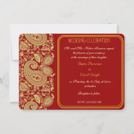 Rot und Goldpaisley Hindu Hochzeit Einladung