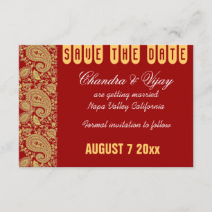 Rot-und Goldpaisley Save the Date Hochzeit Einladung