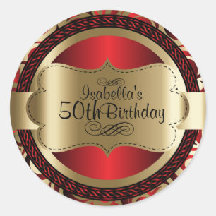 Rot und Goldwirbel Abstrakt zum Geburtstag Runder Aufkleber