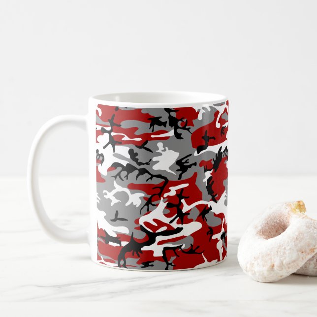 Rot und Grau Camouflage, Militär, Armee Kaffeetasse (Mit Donut)