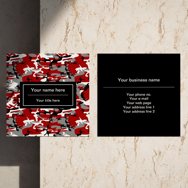Rot und Grau Camouflage, Militär, Armee Quadratische Visitenkarte (Von Creator hochgeladen)