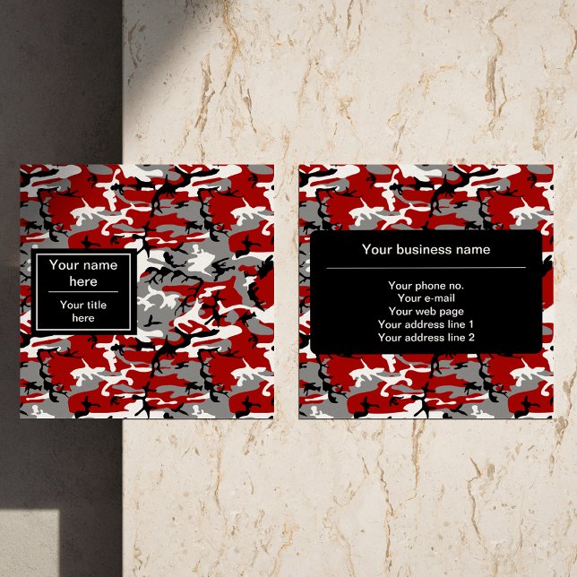 Rot und Grau Camouflage, Militär, Armee Quadratische Visitenkarte (Von Creator hochgeladen)