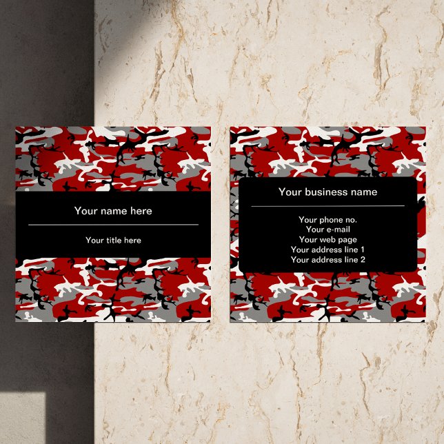 Rot und Grau Camouflage, Militär, Armee Quadratische Visitenkarte (Von Creator hochgeladen)