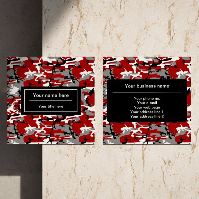 Rot und Grau Camouflage, Militär, Armee Quadratische Visitenkarte (Von Creator hochgeladen)