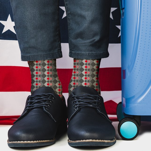 Rot und Grau-Chic-Muster, Abstraktes Trippy-Muster Socken (Von Creator hochgeladen)