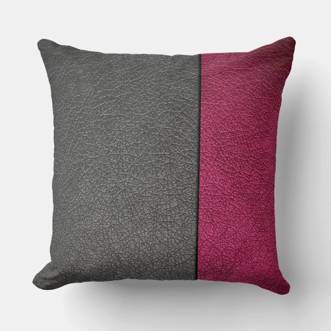 Rot und Grau Leder Kissen (Vorderseite)