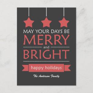 Rot und Grau, Merry und Bright Holiday Feiertagspostkarte