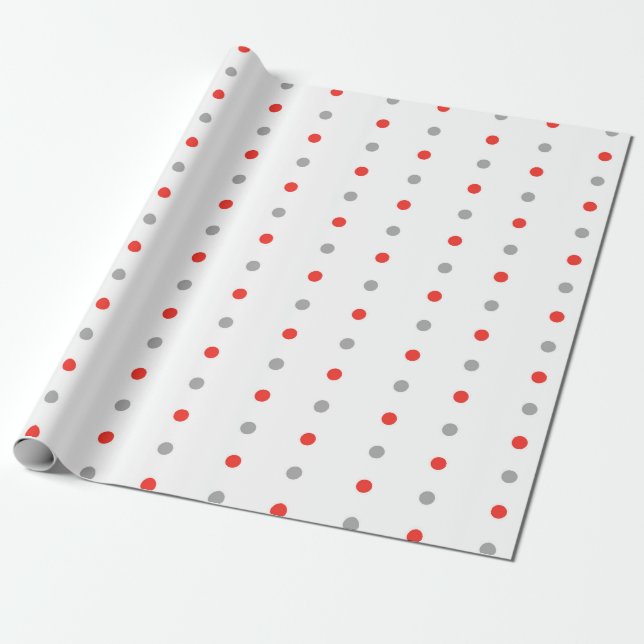 Rot und Grau Polka Dot Muster Geschenkpapier (Ungerollt)
