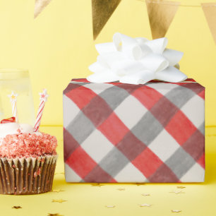 Rot und Grau Wasserfarbe Kariert Geschenkpapier
