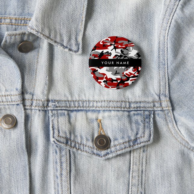 Rot und Gray Camouflage Ihr Name personalisieren Button (Beispiel)
