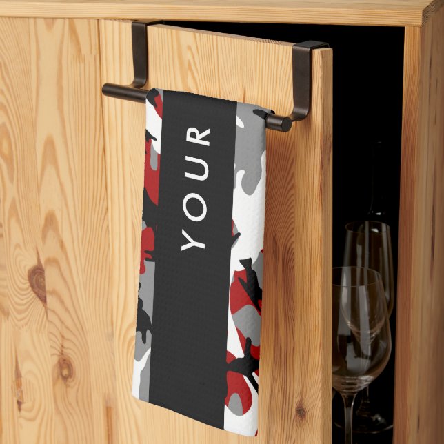 Rot und Gray Camouflage Ihr Name personalisieren Geschirrtuch (Drittel gefaltet)